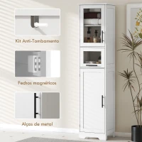 HOMCOM Coluna Casa de Banho com Porta de Vidro Prateleiras Ajustáveis Gaveta para Espaços Pequenos 40x31x170 cm Branco(m-6)