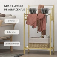 HOMCOM Toallero de Pie de Bambú con 3 Barras de Acero Inoxidable Estante Abierto 50,5x31x90 cm Natural(m-4)