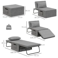 HOMCOM Pouf Letto Pieghevole Multiuso 4 in 1 con Schienale Reclinabile a 5 Livelli, Grigio(m-3)