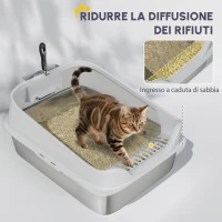PawHut Lettiera in acciaio inox WC aperto con paletta bordo alto per gatti grandi fino a 7 kg, 60,2 x 40,2 x 29,7 cm, Grigio(m-5)