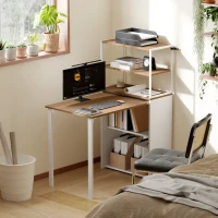 HOMCOM Bureau d'ordinateur pliable avec étagères de rangement à 4 niveaux, bureau avec 2 niches, 105 x 60 x 127 cm, chêne blanc(m-10)