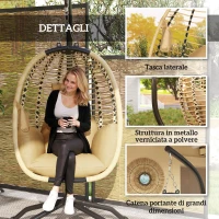 Outsunny Poltrona Sospesa con Cuscino Imbottito, Seduta Pieghevole e Struttura in Acciaio e Corda, Beige(m-7)