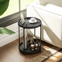 HOMCOM Runder Beistelltisch mit Regalboden, 2-stufiger Kaffeetisch für Wohnzimmer, Schlafzimmer, kleine Räume, Metall, Schwarz(m-7)