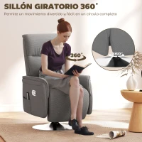HOMCOM Sillón de Masaje Eléctrico con Reposapiés Sillón Relax Giratorio y Reclinable con Mando 68,5x77x117 cm Gris(m-7)