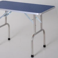 PawHut 42" Dog Grooming Table, Adjustable Pet Cat Drying Beauty Table with 2 Loops Storage Basket, Rubber Top, Blue(m-13)