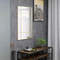 HOMCOM Specchio da Parete Stile Finestra con Montaggio Verticale e Orizzontale, 90x60 cm, Oro(m-8)