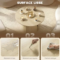 HOMCOM Table basse ronde, table de salon avec rangement, porte coulissante à lattes, 2 étagères, effet bois naturel(m-6)