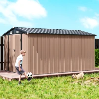 Outsunny Abrigo de Jardim em Metal 364 x 238 cm com 4 Aberturas de Ventilação e Portas Duplas com Fechadura, Castanho(m-4)