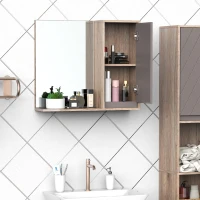 HOMCOM Armario de Baño con Espejo Mueble Auxiliar Montado en Pared con 1 Puerta y Estante Ajustable Estilo Moderno 57x14,2x49,2 cm Roble y Gris(m-2)