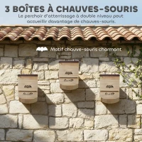 PawHut Lot de 3 Nichoirs Chauve Souris en Bois abri à chauves-souris avec Plateforme Rainurée 23 x 9,5 x 36,5 cm bois naturel(m-4)
