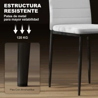 HOMCOM Pack de 6 Sillas de Comedor Modernas Tapizadas en Lino Sintético con Respaldo Alto y Patas de Metal 41x50x97 cm Blanco(m-4)