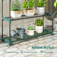 Outsunny Set di 2 Scaffali per Piante a 4 Livelli in Acciaio con Ganci, 90x28x104 cm, Verde(m-5)