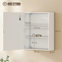 HOMCOM Armoire murale salle de bain avec miroir et éclairage LED, anti-buée, étagères réglables, 50 x 15 x 60 cm, blanc(m-3)