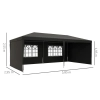 Outsunny Tenda de Jardim 6x3m com 4 Paredes Laterais e 2 Janelas Visíveis Pérgola Gazebo de Exterior para Festas e Eventos Cinzento(m-3)