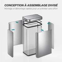 HOMCOM Poubelle à capteur 60 L avec couvercle à fermeture douce, poubelle de cuisine automatique en acier inoxydable, argenté(m-9)