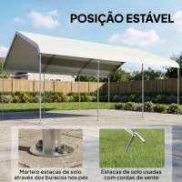 Outsunny Tenda para Garagem Portátil 5x6 m com Estrutura de Aço Galvanizado Impermeável Anti-UV Abrigo para Ferramentas Creme(m-7)