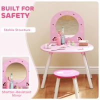 AIYAPLAY Kids Dressing Table with Mirror and Stool, Girls Vanity Set for Kids Room, Bedroom, Nursery, for Ages 3–6 Years, Pink(m-6)