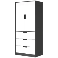 HOMCOM 2 Door Wardrobe, Modern Wardrobe with 3 Drawers and Hanging Rod for Bedroom, Black(m-11)