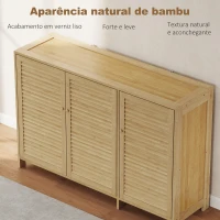HOMCOM Armário para Sapatos de Bambu com Portas de Ripas Capacidade para 14 Pares Prateleiras Ajustáveis Madeira(m-5)