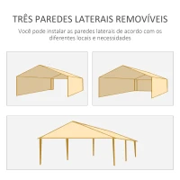 Outsunny Tenda de Jardim 6x3m com 4 Paredes Laterais e 2 Janelas Visíveis Pérgola Gazebo de Exterior para Festas e Eventos Cinzento(m-6)