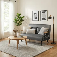 HOMCOM Canapé convertible 2 places avec dossier réglable sur 5 niveaux et 2 coussins rembourrés pour salon, chambre d'amis(m-12)