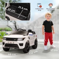 HOMCOM Macchina Elettrica per Bambini 3-6 Anni con Telecomando, Luci LED e Clacson, in PP e Metallo, 110x68x52 cm, Bianco(m-3)
