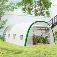 Outsunny Serra da Giardino a Tunnel 18 m² con 8 finestre, Porta con Zip Arrotolabile, Acciaio zincato, Telo PE, 6L x 3l x 2H m, Bianco(m-10)