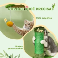 PawHut Arranhador para Gatos de Chão a Teto de 230-275 cm com Altura Ajustável Postes de Sisal e Bola de Brincar Verde(m-8)