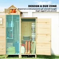 Outsunny Capanno per Attrezzi a 2 Zone con Ripiani Regolabili e Finestra, in Legno di Abete, 106x57x167 cm, Color Legno(m-4)