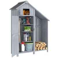 Outsunny Garden Outdoor Storage Shed Outdoor Tool Shed with 3 Shelves and Tilt Roof, 129x51.5x180cm, Grey(m-10)