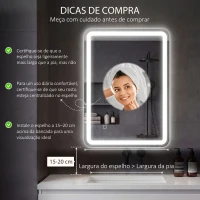 HOMCOM Espelho Casa de Banho com Luzes LED 70x90 cm Função Antiembaciamento 3 Temperaturas de Cor Ajustável e Função de Memória Prata(m-4)