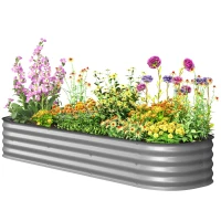 Outsunny Hochbeet Pflanzenbeet, modulares Hochbett, geschützte Kanten, Design ohne Boden,  195 x 62 x 30 cm, Silber(m-10)