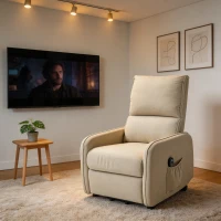 HOMCOM Poltrona Alzapersona Small Elettrica Reclinabile con Telecomando e Tasca Tessuto, 150kg, Beige(m-15)