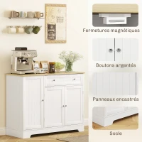 HOMCOM Buffet cuisine, meuble de rangement avec 3 portes, tiroir, étagères de porte et étagère réglable, 105x40x83cm, blanc(m-7)