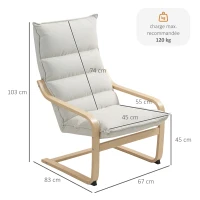 HOMCOM Fauteuil salon fauteuil de loisirs moderne fauteuil chambre avec accoudoirs incurvés, coussins, 67 x 83 x 105 cm, crème(m-3)