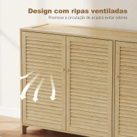 HOMCOM Armário para Sapatos de Bambu com Portas de Ripas Capacidade para 14 Pares Prateleiras Ajustáveis Madeira(m-7)