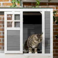 PawHut Wooden Catio Cat Outdoor Enclosure, Cat Cage with Waterproof Roof, Platforms, for Multiple Cats, White(m-9)