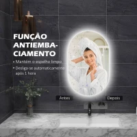 kleankin Espelho Casa de Banho com Luzes LED 81x51 cm 3 Cores Ajustáveis Função Antiembaciamento e Interruptor Tátil Prata(m-5)