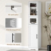 HOMCOM Columna de Baño con Puerta de Vidrio Estantes Ajustables Cajón para Espacios Pequeños 40x31x170 cm Blanco(m-6)