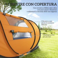 Outsunny Tenda da Campeggio Pop Up 2 Posti con 2 Porte, 4 Finestre e Telo Impermeabile, 263.5x220x123 cm, Arancione(m-6)
