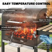 Outsunny Charcoal BBQ Grill with Height Adjustable Charcoal Pan, Barbecue Smoker with Warming Rack, 3 Shelves, Temperature Gauge, Wheels, Bottle Opener for Outdoor Cooking Garden Party(m-6)
