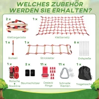 AIYAPLAY Ninja Line Kinder 10m Slackline Set mit Turnringe Schaukel Kletterleiter Kletternetz für 3-6 Jahre 1000x300x180 cm Rot(m-4)