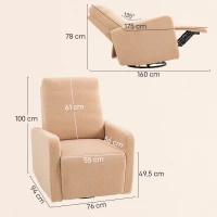 HOMCOM Sillón Relax Reclinable Manual hasta 135º con Reposabrazos Reposapiés Acolchado Grueso Función de Balanceo 360° Marrón(m-3)