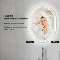 kleankin Espelho Casa de Banho com Iluminação 70x50 cm Espelho de Parede com 3 Cores de Luz Brilho Ajustável Função Anti-Embaciamento Função Memória(m-6)