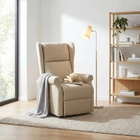 HOMCOM Fauteuil releveur inclinable avec Repose-Pied Fauteuil de Relaxation électrique Ajustable Lin Crème(m-10)