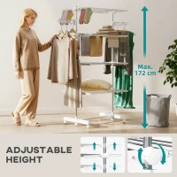 HOMCOM 4-Layer Folding Cloth Rail, Adjustable Garment Rack with Wheels for Bedroom, Balcony, Silver(m-8)