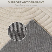 HOMCOM Tapis salon 160 x 120 cm, tapis à poils épais géométrique, moelleux et antidérapant, crème(m-5)
