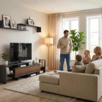 HOMCOM Mobile TV con Mensola a Muro, Ripiani Aperti e Armadietto in Legno, Nero e Marrone(m-11)