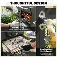 Outsunny Charcoal BBQ Grill with Height Adjustable Charcoal Pan, Barbecue Smoker with Warming Rack, 3 Shelves, Temperature Gauge, Wheels, Bottle Opener for Outdoor Cooking Garden Party(m-8)