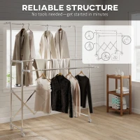 HOMCOM Uscător de Rufe Pliabil cu 3 Bare Reglabile, Roți Rotative și Cadru din Oțel Inoxidabil, Argintiu(m-7)